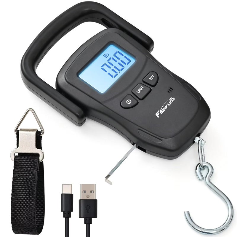 Fishfun Rechargeable Fish Scale, Digital Hanging Fish Weight Scale with Large Handle and Tape Measure for Fishing, Hunting, Outdoor, Farm, 110lb/50kg - Image 1